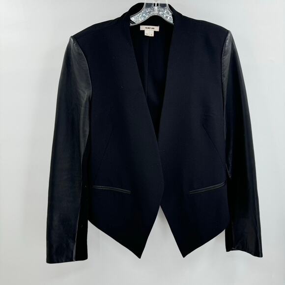 Helmut Lang Jackets & Blazers - Helmut Lang Wool Lambs Leather Asymmetrical Blazer Jacket Sz 6 Black Tuxedo